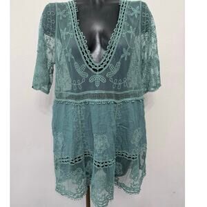 Mesh Lace Sheer Chemise Cover Up Women’s 2XL Green  Coquette‎ Cottage Whimsigoth